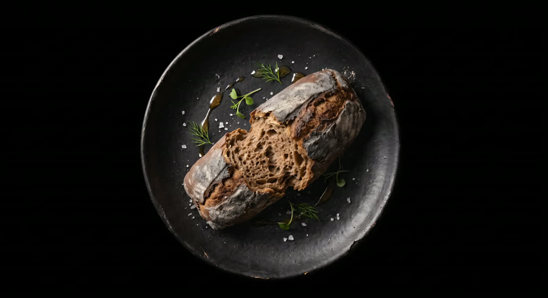 Dark bread loaf, torn open